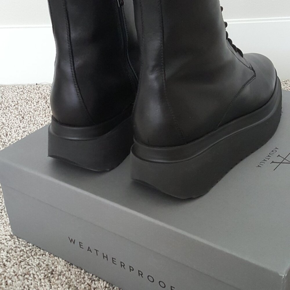 Aquatalia Ornella Boot 9.5 Platform Black Leather Weatherproof Moto Combat Lace - Picture 13 of 15
